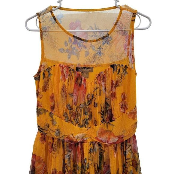 Candalite Maxi Dress Womens S Mustard Yellow Gold Floral Sheer Sleeveless Fairy - Picture 3 of 13
